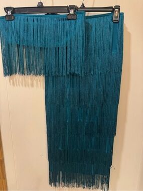 Teal Fringe Maxi Skirt
